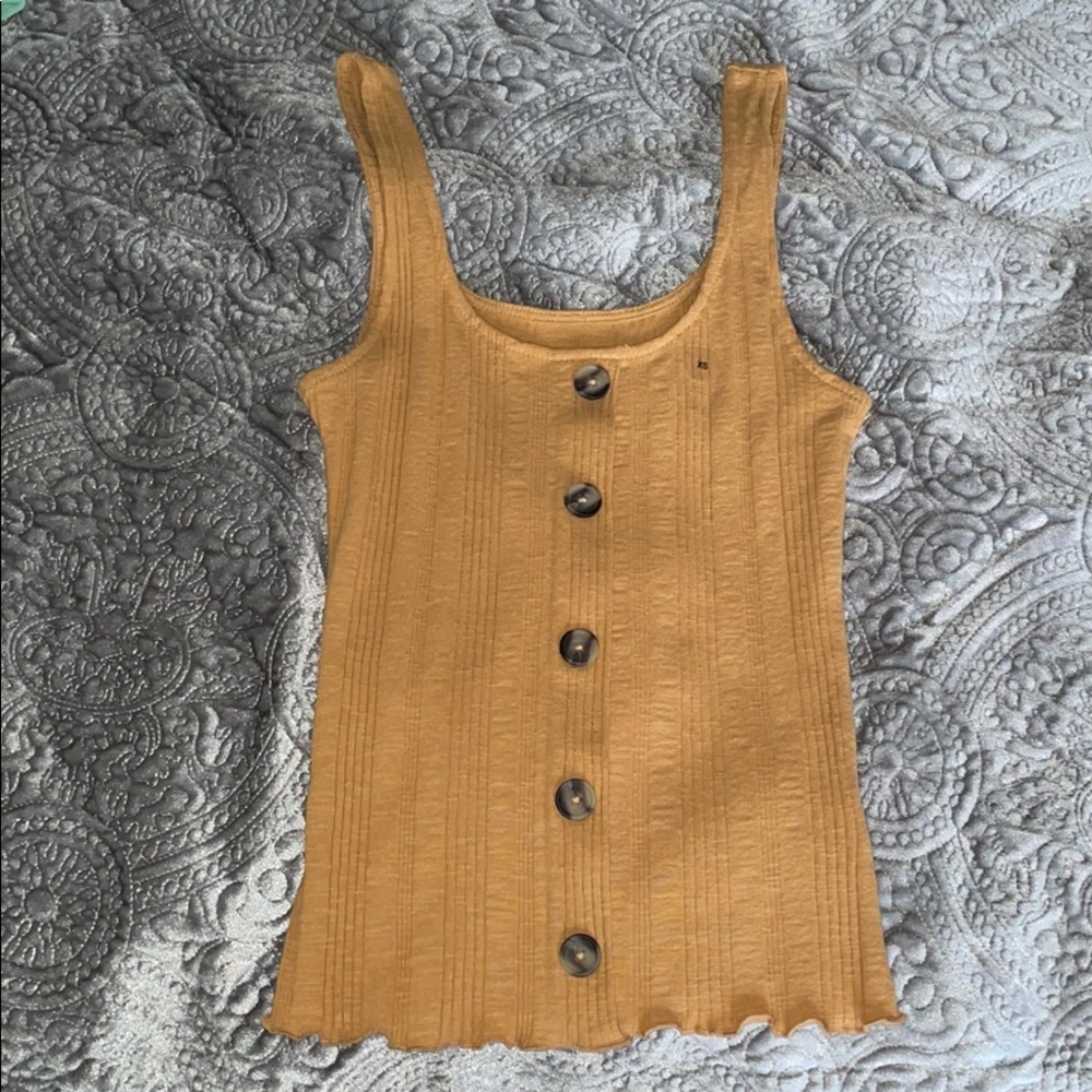 yellow orangish tank top with buttons